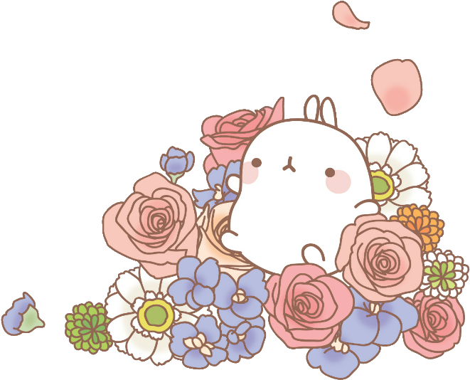 Molang Surroundedby Flowers PNG