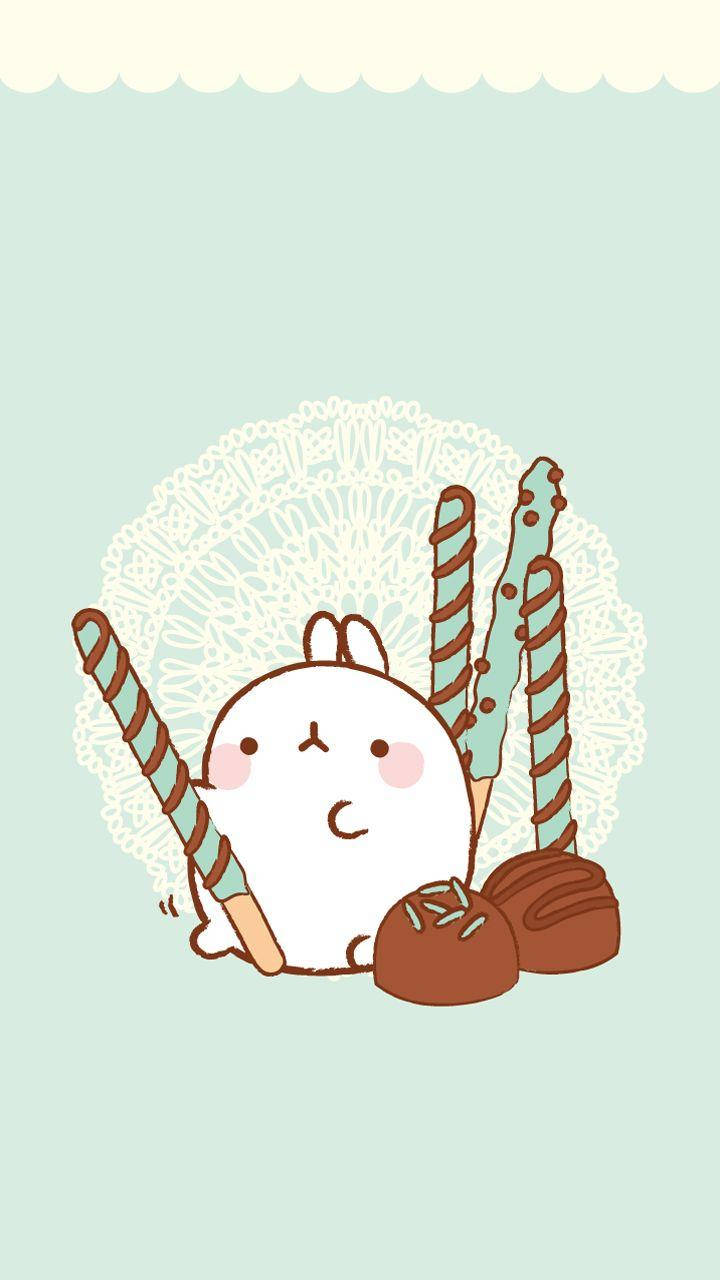 Molangmed Choklad. (this Could Be A Potential Title Or Description For A Computer Or Mobile Wallpaper Featuring The Character Molang And Chocolates As The Theme.) Wallpaper