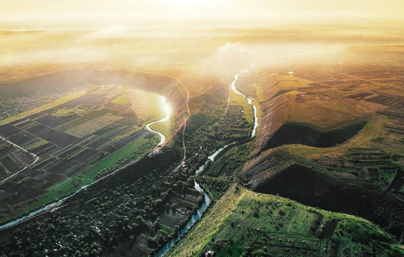 Moldova Dnister River Aerial View