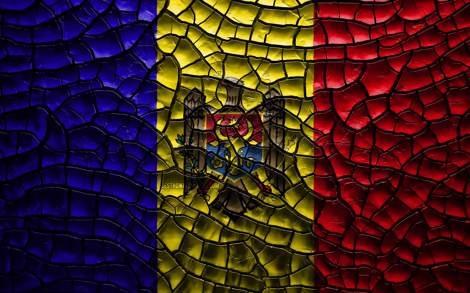 Moldova Flag Med Crack Design Wallpaper