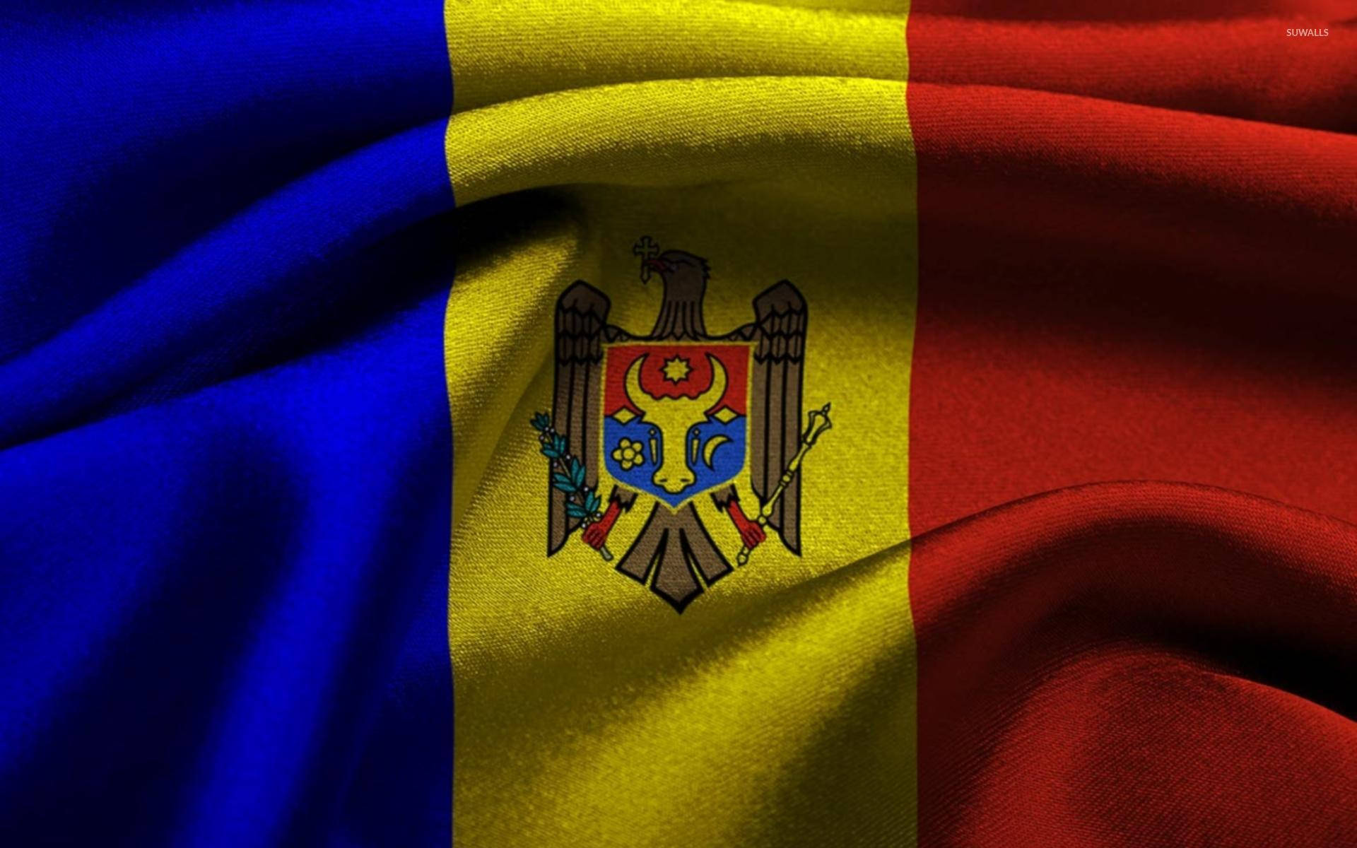 Moldova Flag Med Metalliske Farver Wallpaper