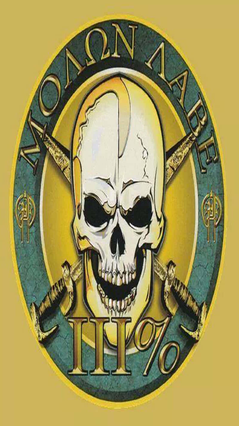 A Skull With Two Swords On A Gold Background Wallpaper