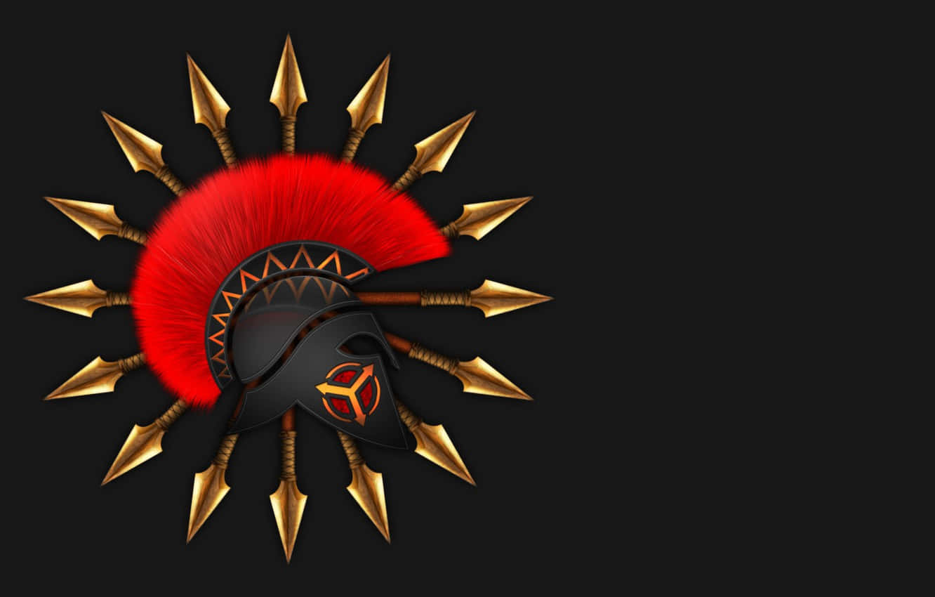 A Spartan Helmet With Arrows And A Red Helmet Wallpaper