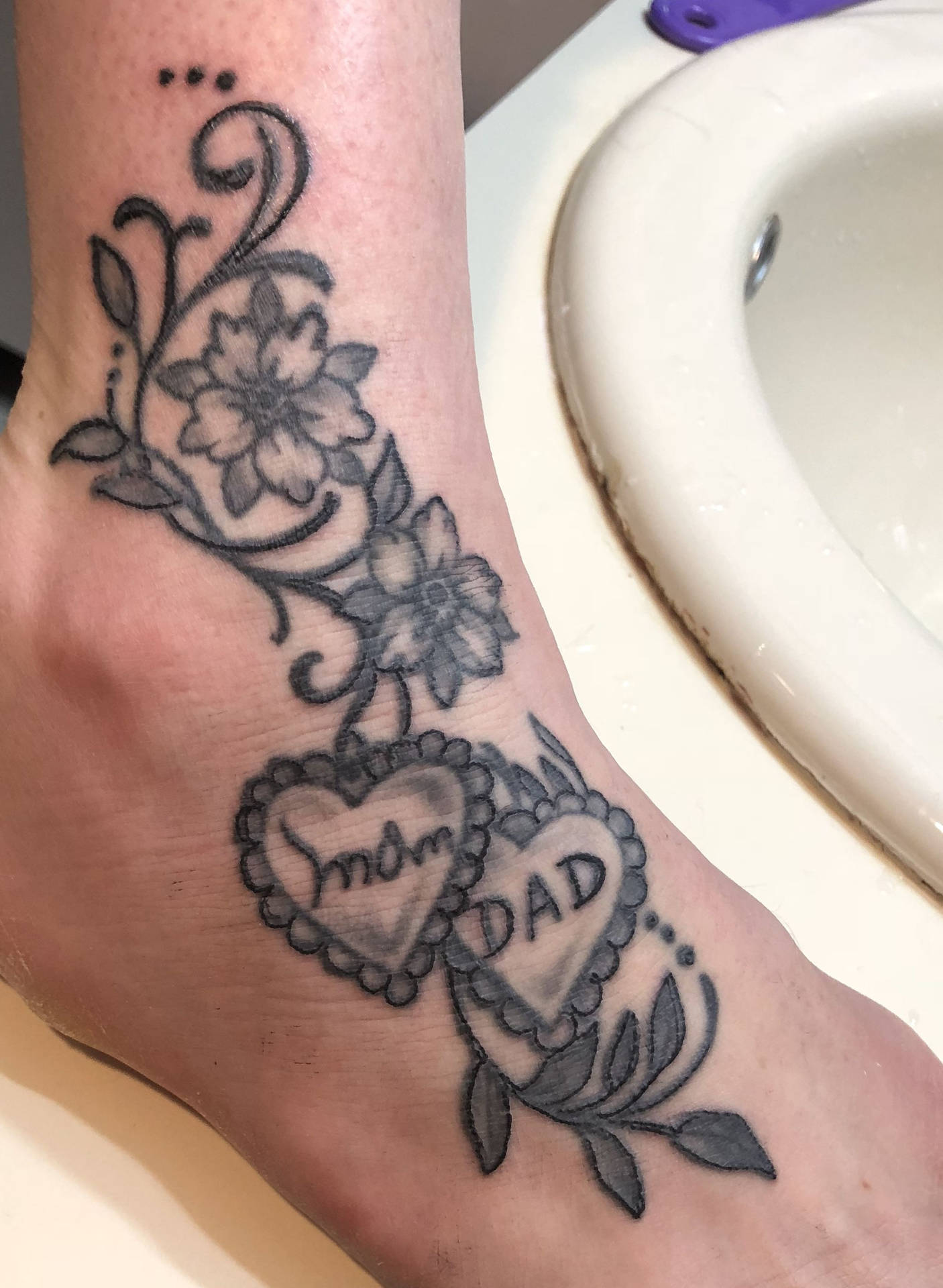 Mom And Dad Ankle Tattoo Wallpaper
