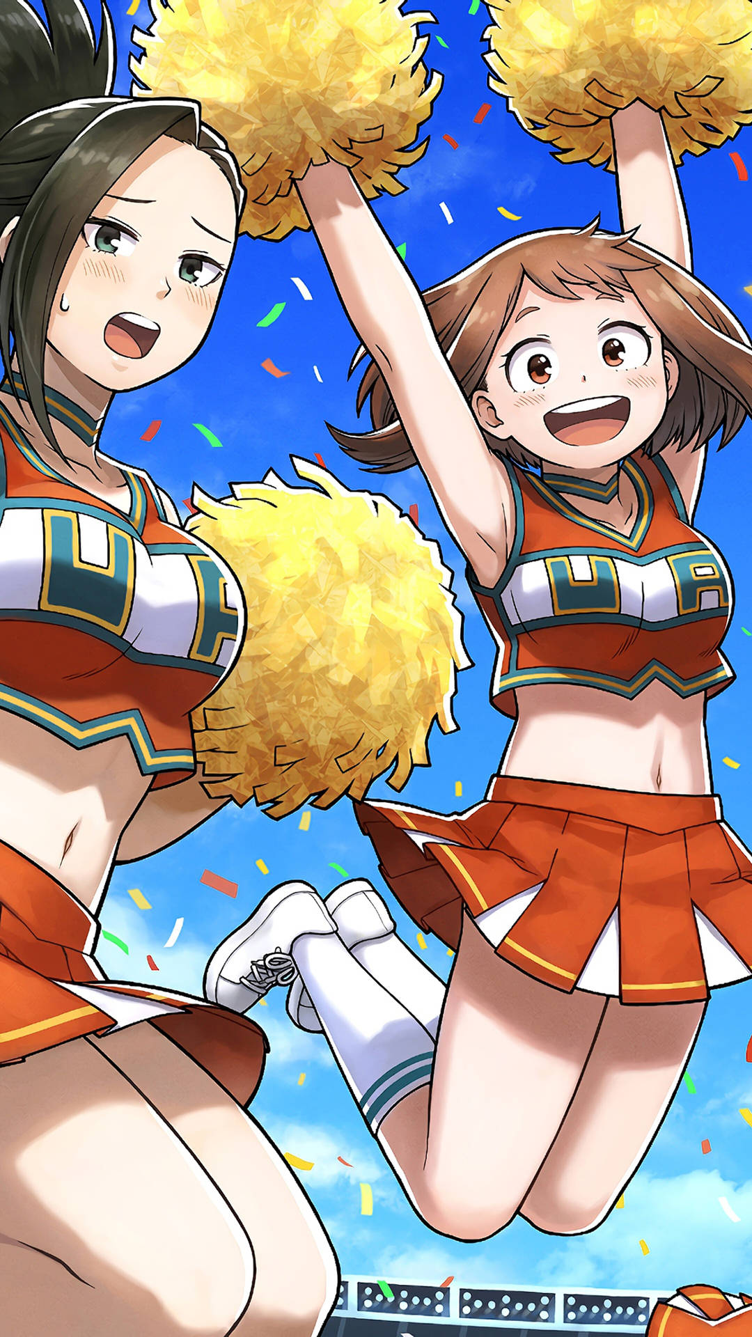 Momo og Uraraka Cheerleader 3d Skrivebordsbaggrund Wallpaper