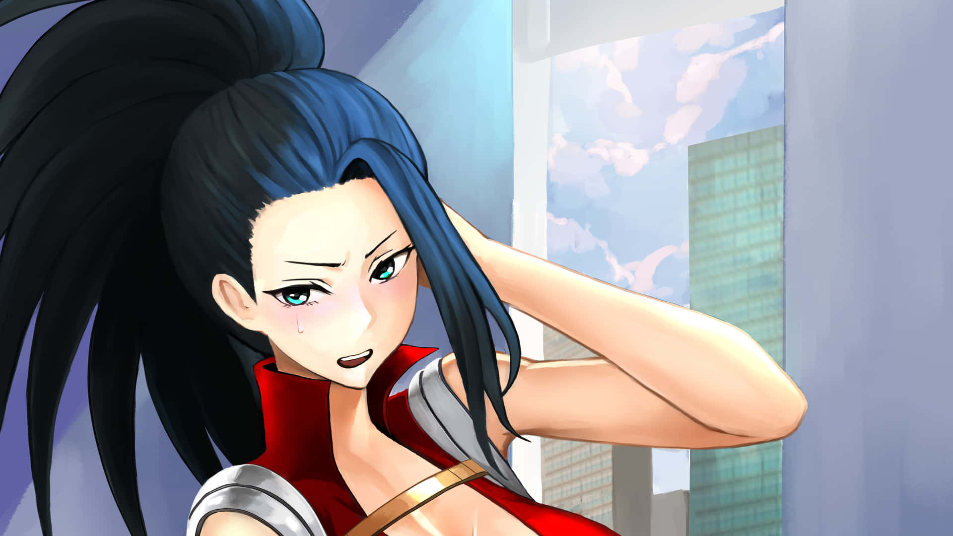 Momo Yaoyorozu poses in a heroic and empowering stance Wallpaper