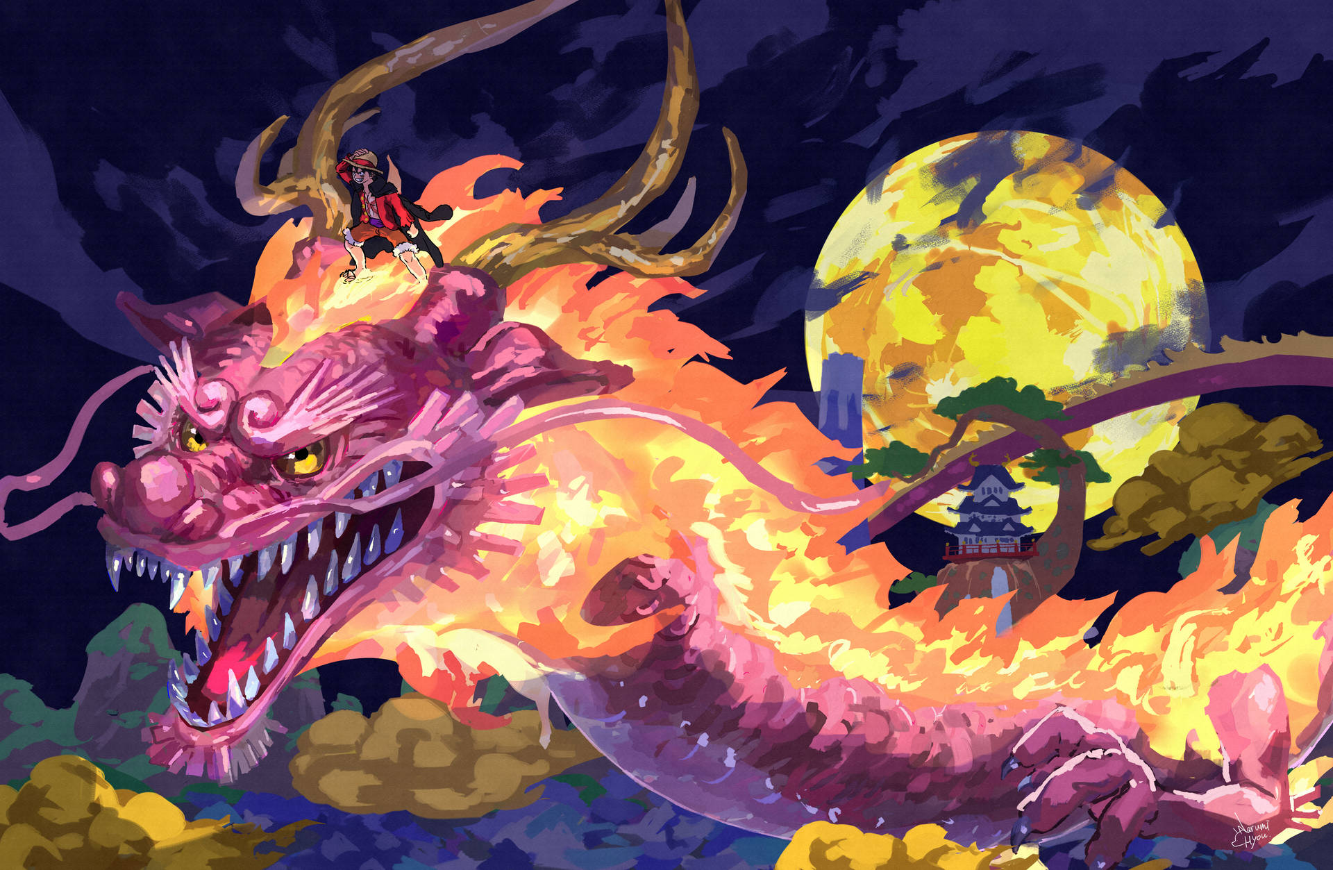 Momonosuke Dragon One Piece Wano 4K Digital Painting Wallpaper
