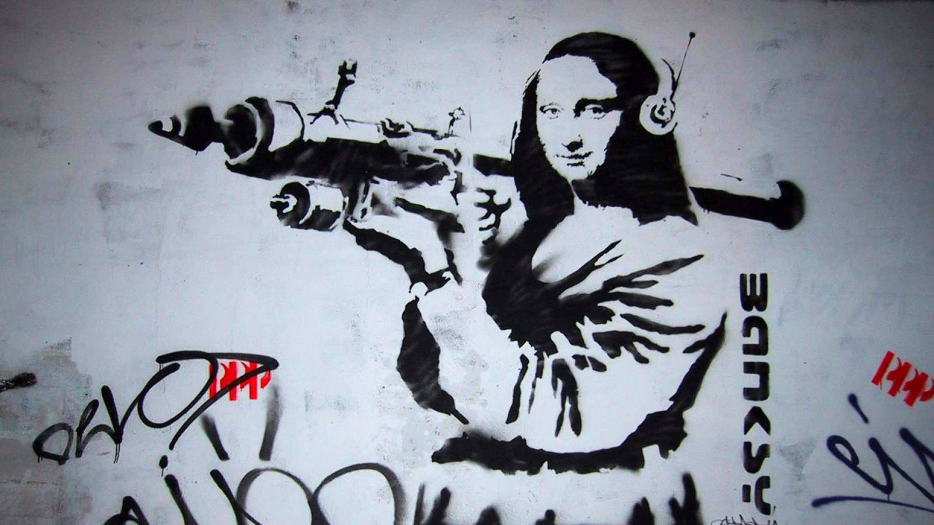 Mona Lisa Bansky Gadekunst Wallpaper
