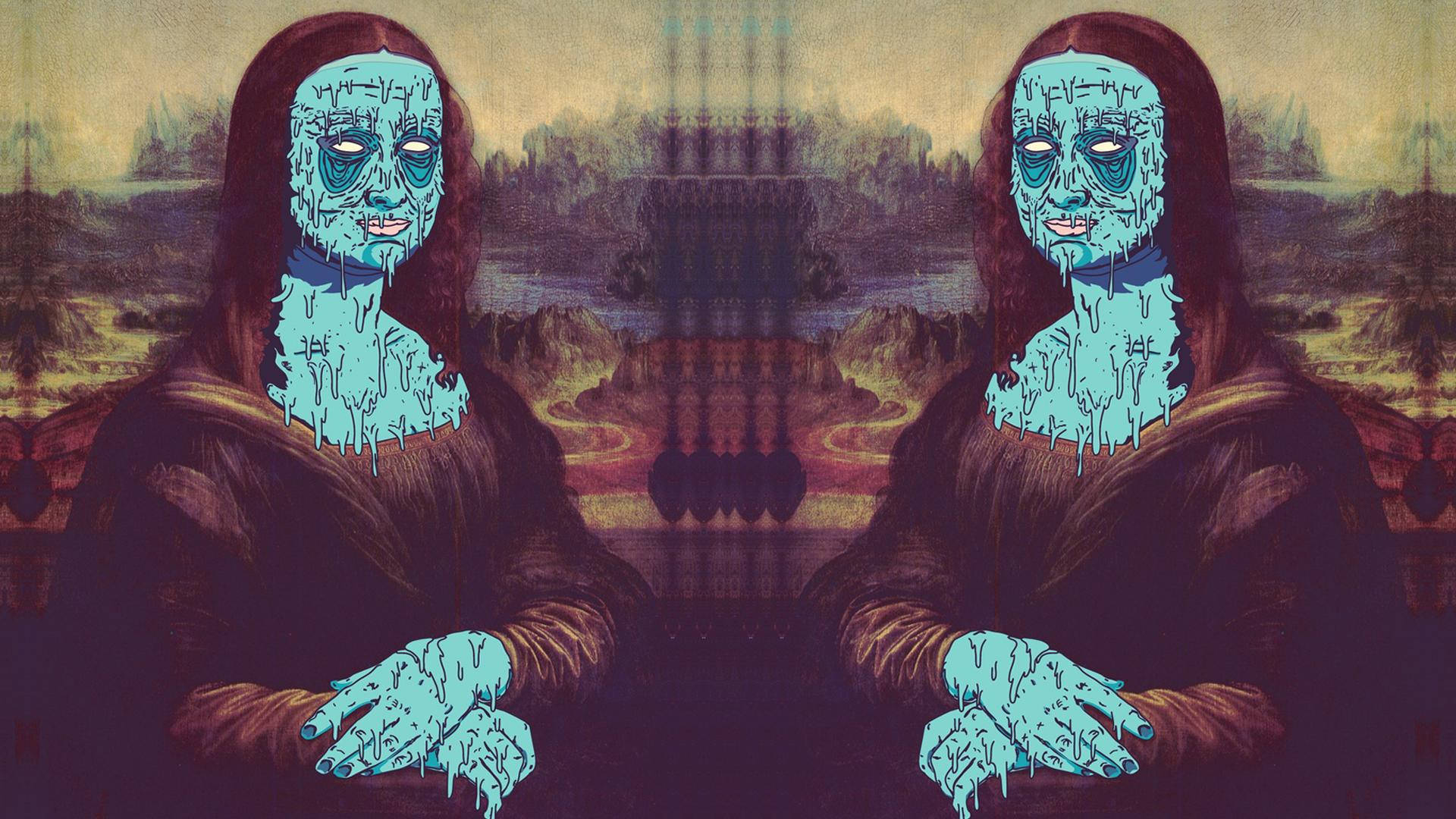 Mona Lisa Blå Grime Wallpaper