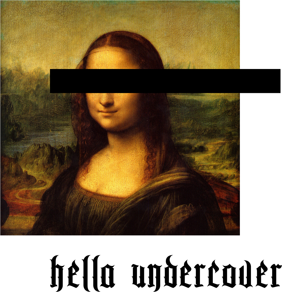 Mona Lisa Censored Eyesand Text Overlay PNG