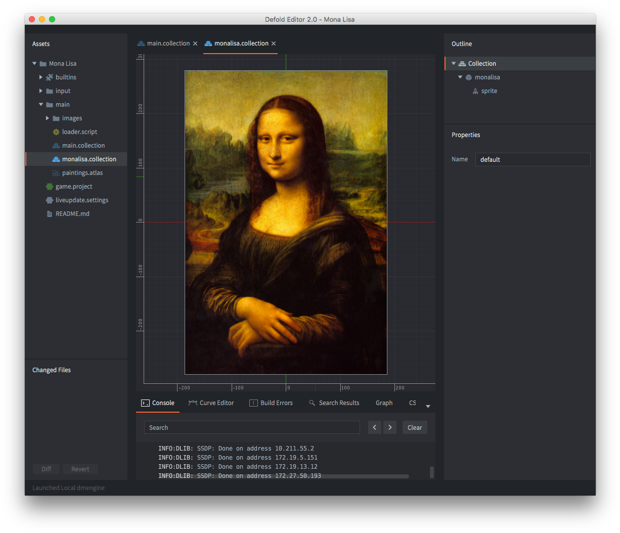 Mona Lisa Defold Editor Screenshot PNG