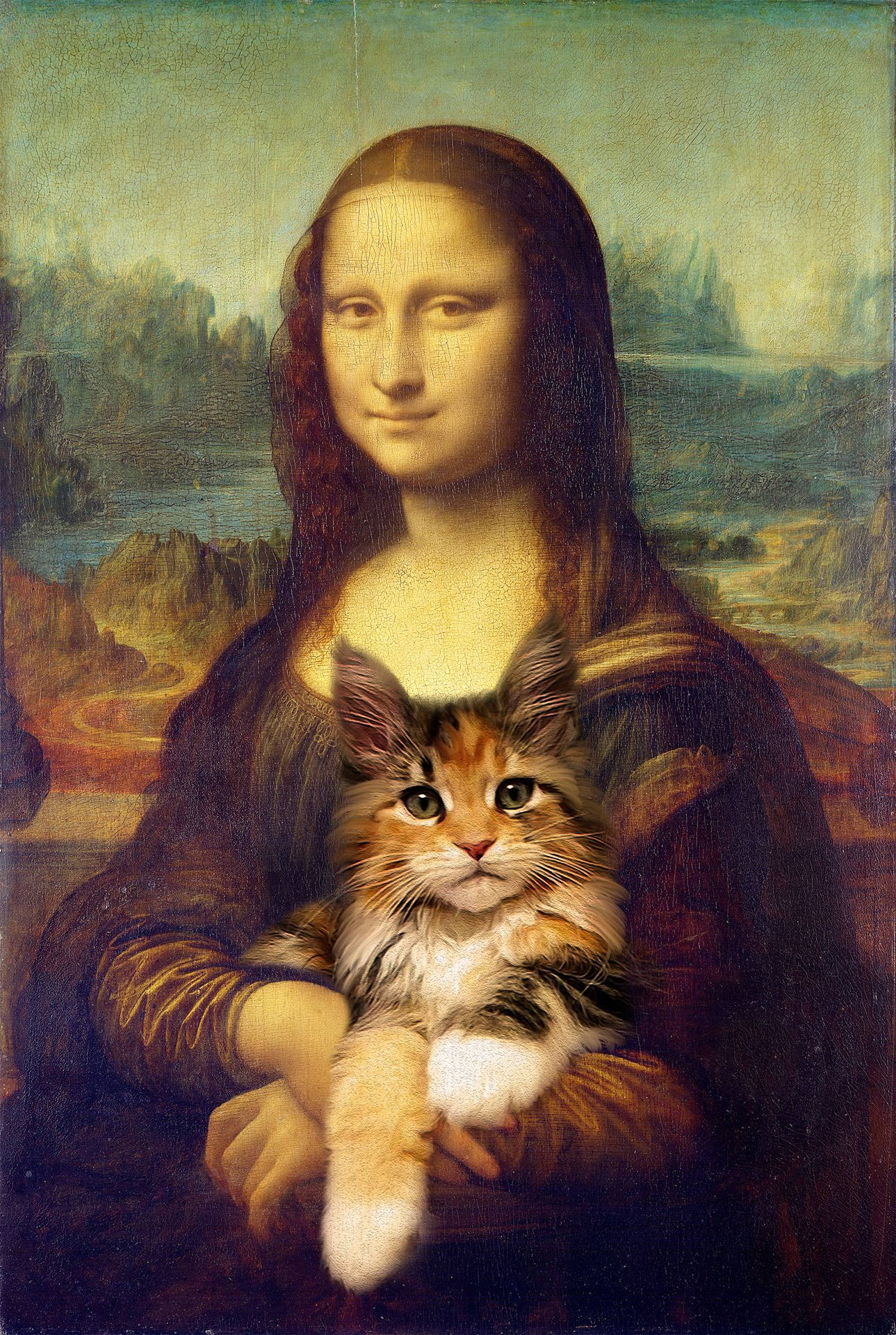 Mona Lisa Med En Kat Wallpaper