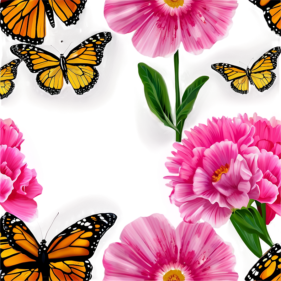 Monarch Butterflies And Flowers Png 06252024 PNG