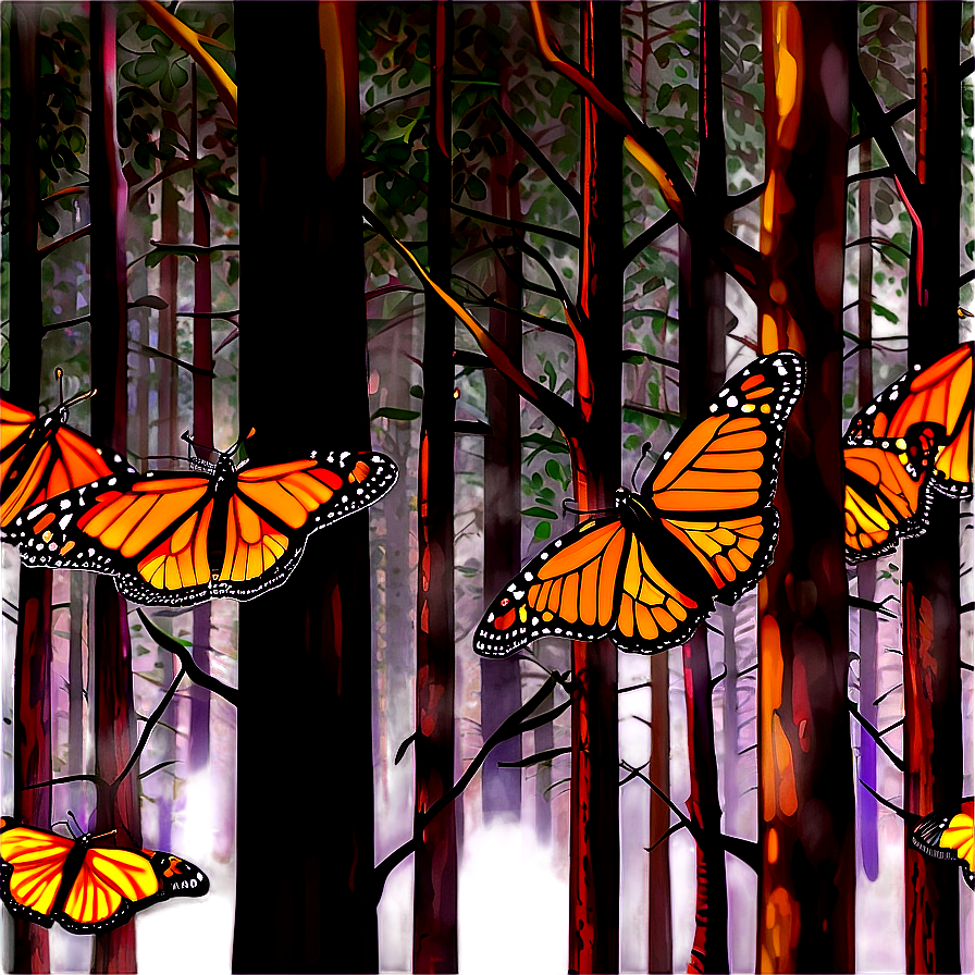 Monarch Butterflies In Forest Png Rcd PNG