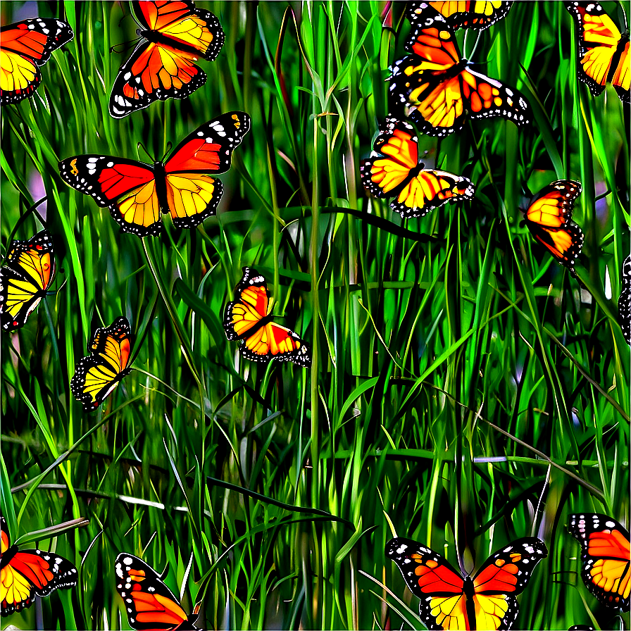 Monarch Butterflies In Grass Png Jnf1 PNG