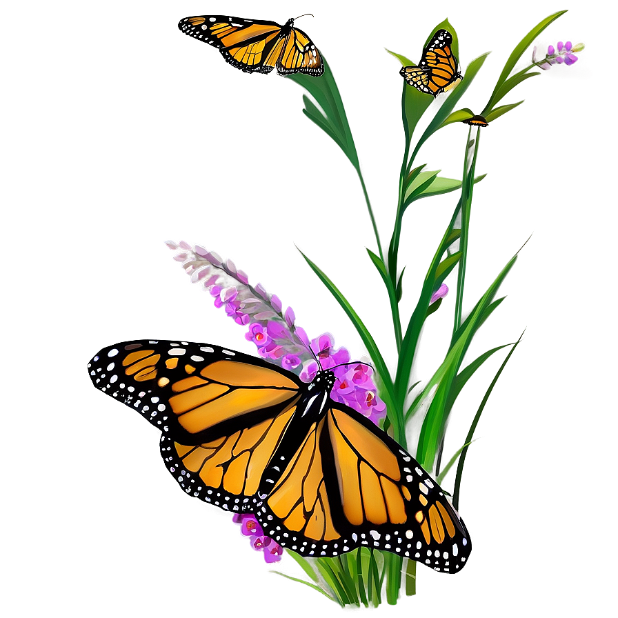 Monarch Butterflies In Grass Png Nqc25 PNG