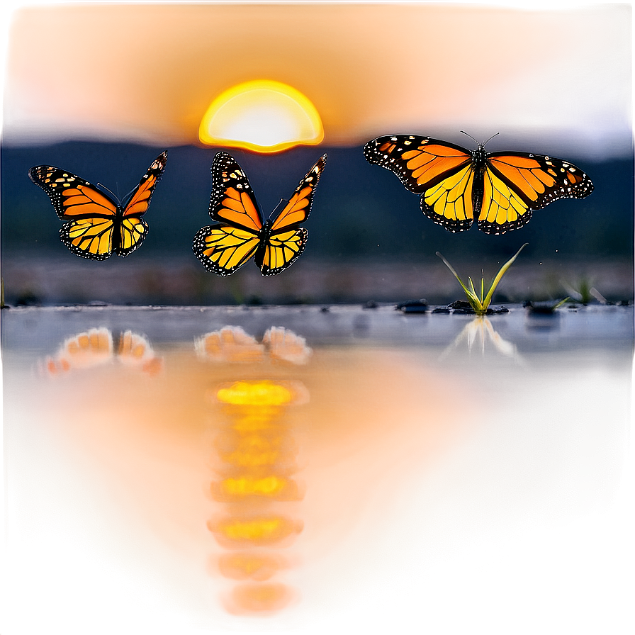 Monarch Butterflies In Sunset Png Lru PNG