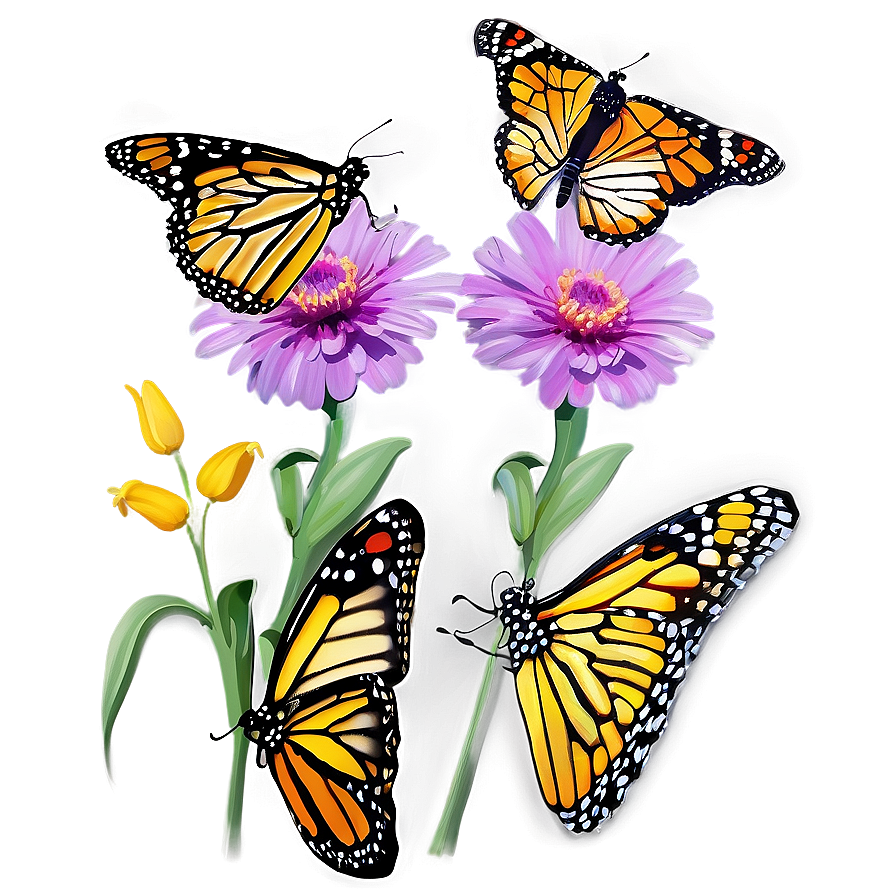 Monarch Butterflies On Flower Png 06252024 PNG