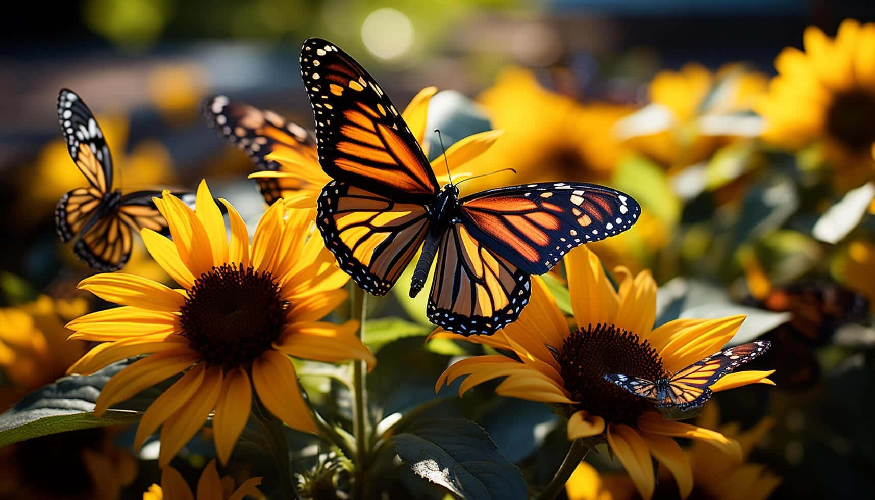 Monarch Butterflieson Sunflowers.jpg Wallpaper