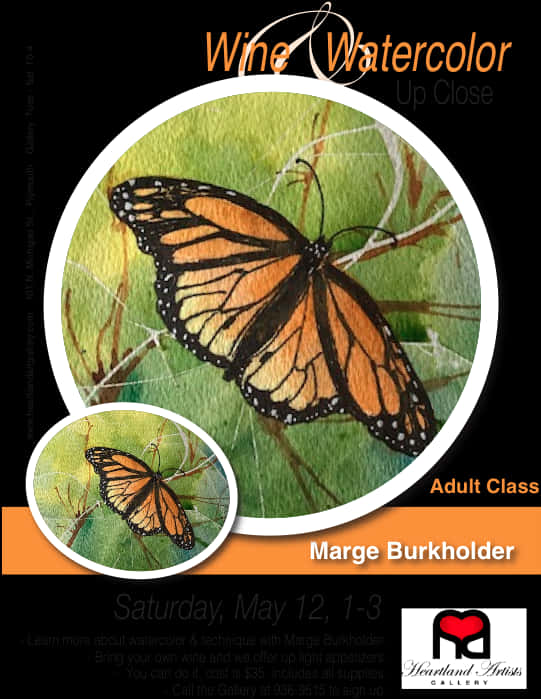 Monarch Butterfly Watercolor Class Flyer PNG