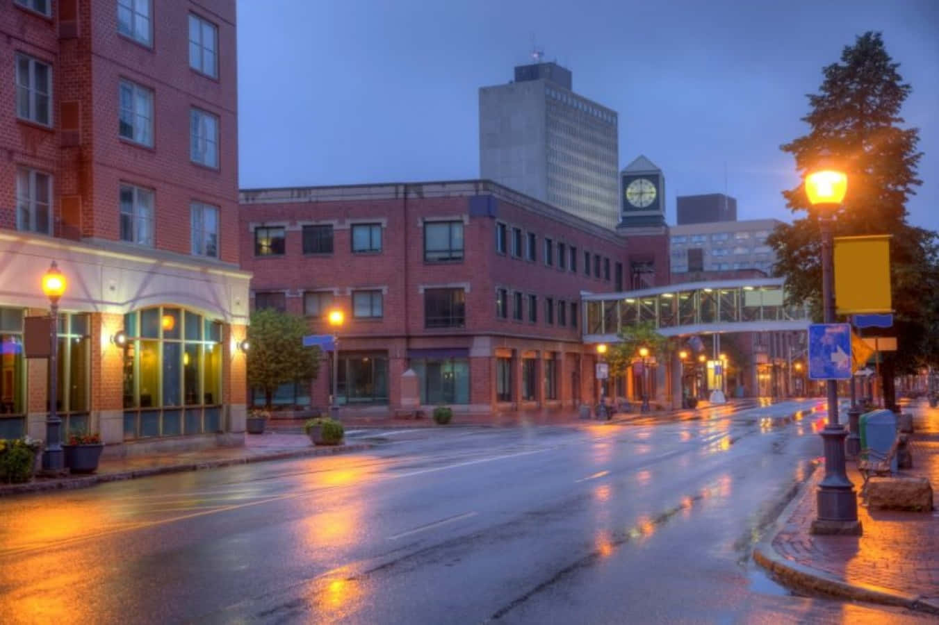 Moncton Downtown Rainy Twilight Wallpaper