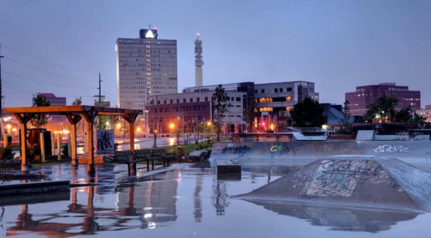 Moncton Downtown Skyline At Dusk Wallpaper