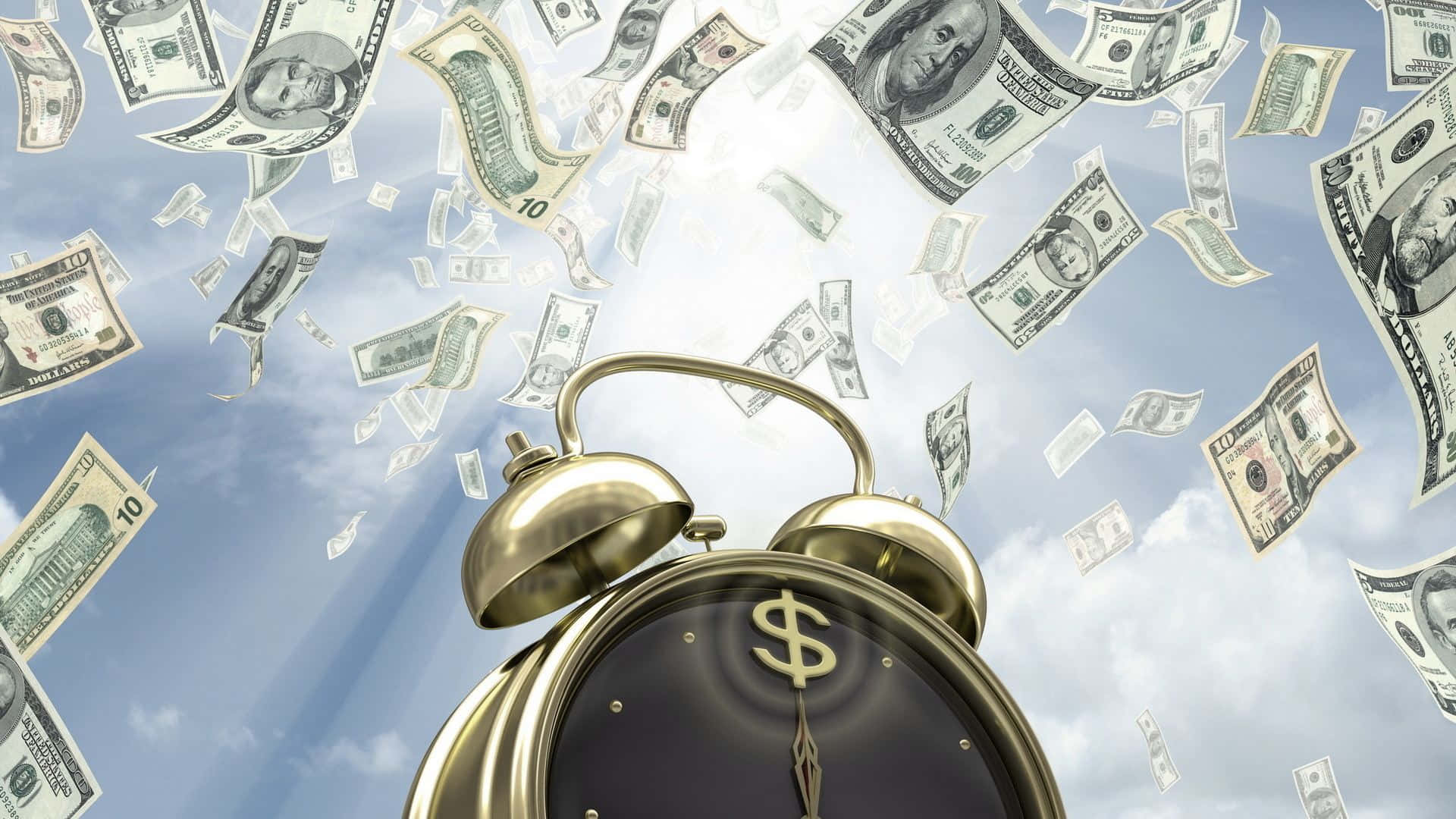 L'orologioda Sveglia E La Borsa Del Denaro - Il Tempo È Denaro. Sfondo