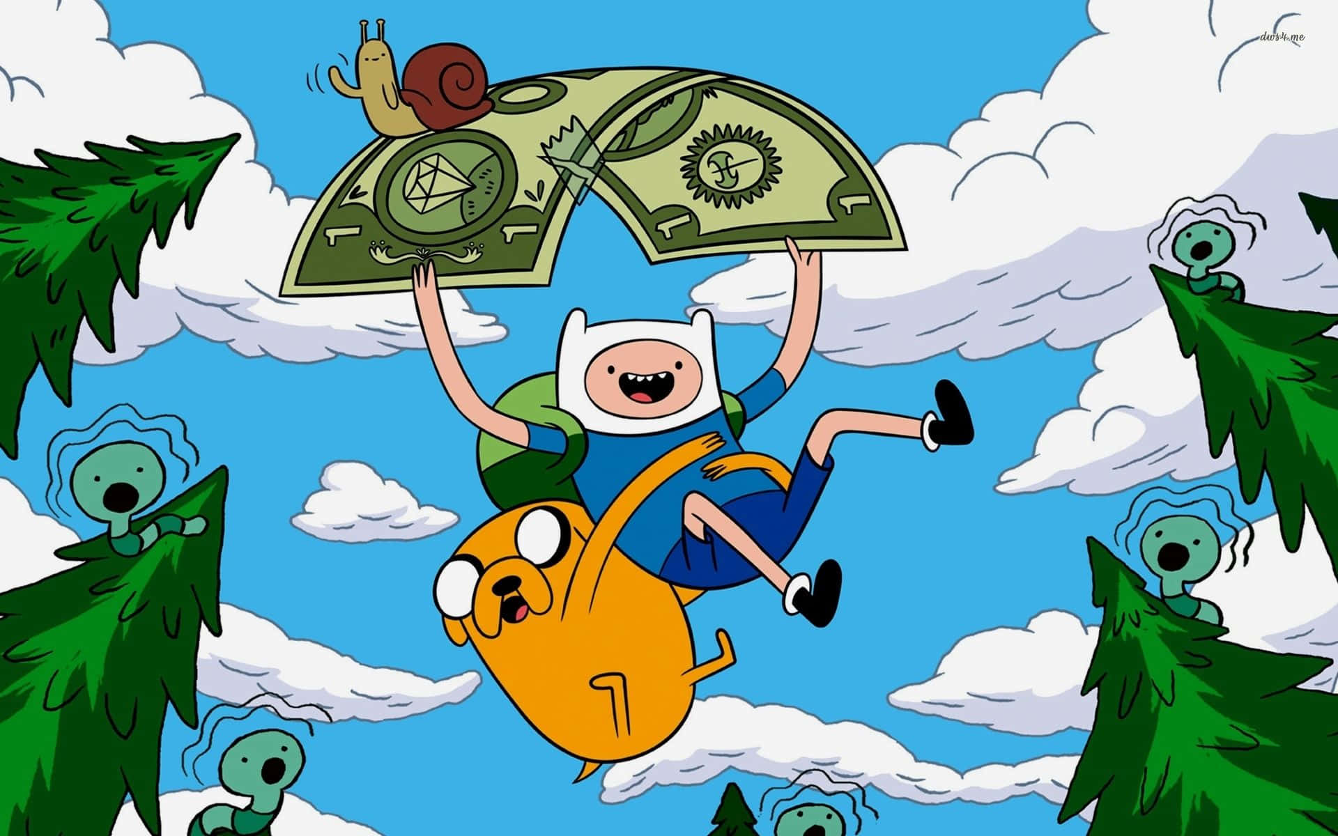 Adventure Time Finn And Finny Flying Over Trees