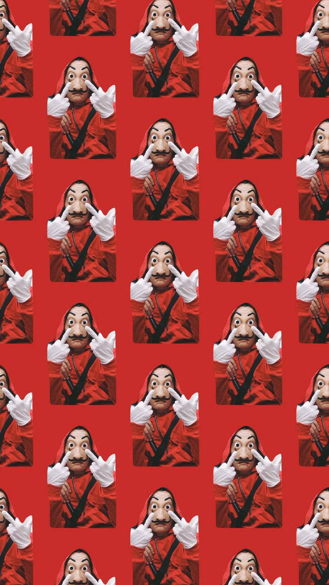Money Heist Mask Pattern In Red Background