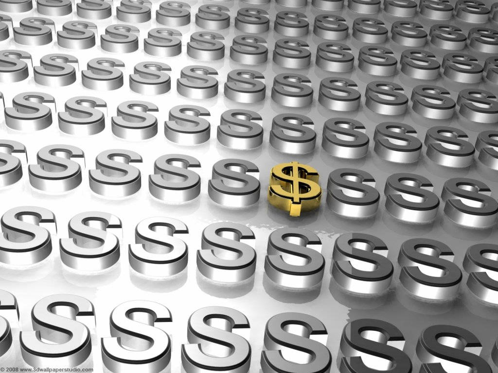 A Gold Dollar Sign Is Standing In A Group Of Silver Dollar Signs Wallpaper