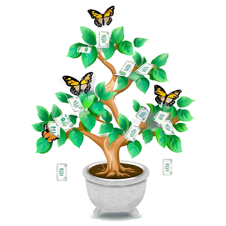 Money Tree With Butterflies Png 06272024 PNG