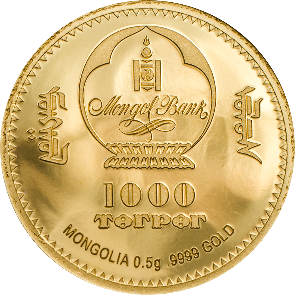 Mongolian1000 Tugrik Gold Coin PNG