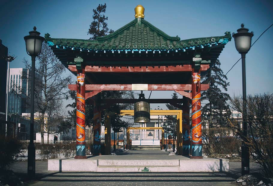 Mongoliets Pagoda Med En klokke øverst Wallpaper