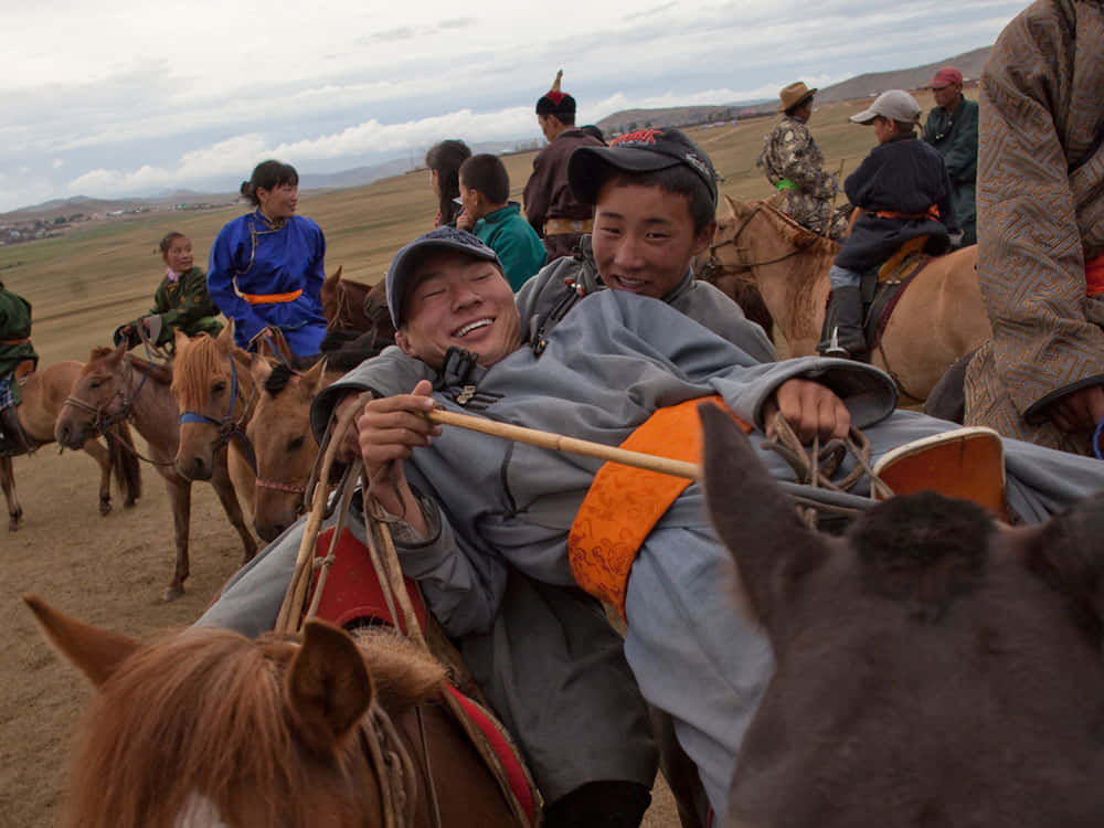 Cavalierimongoli Paesaggio Della Mongolia Immagine