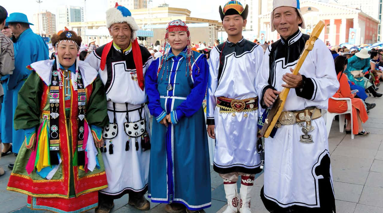 Immaginedel Vestito Tradizionale Della Famiglia Mongola.