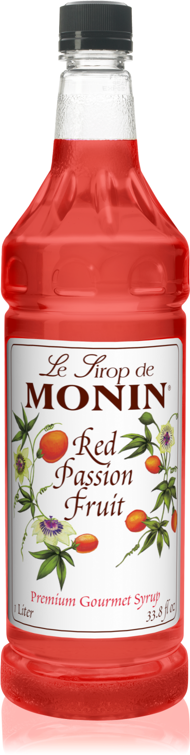 Monin Red Passion Fruit Syrup Bottle PNG