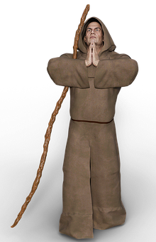 Monk_in_ Meditation_with_ Staff PNG