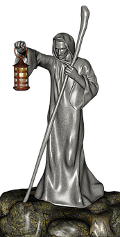 Monk_ Statue_with_ Lantern_and_ Staff PNG