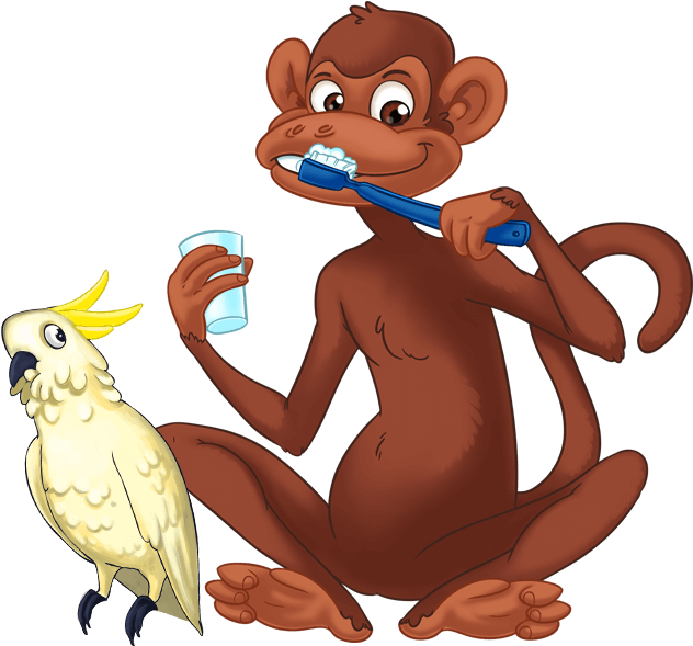 Monkey Brushing Teeth With Cockatoo PNG