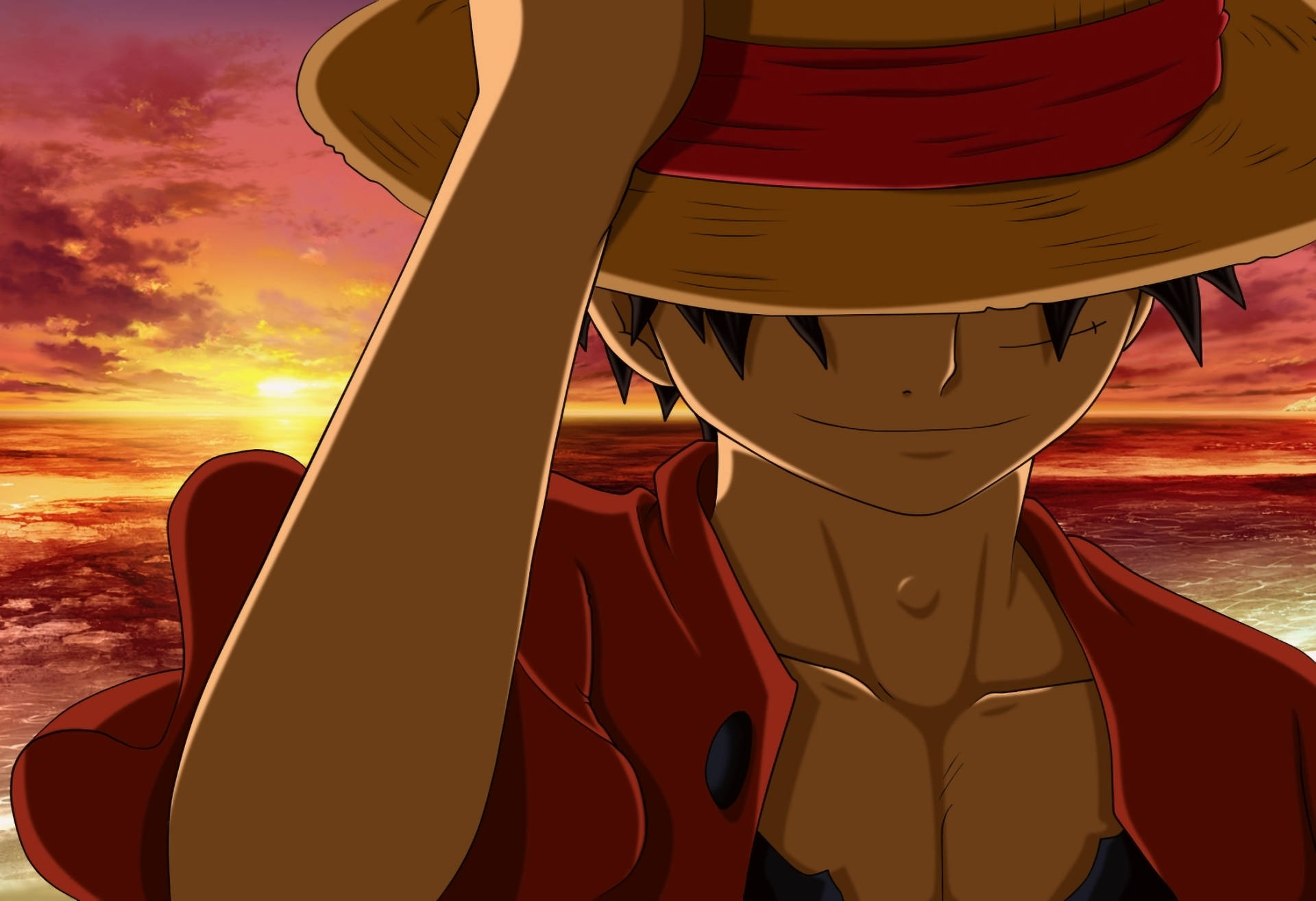 Monkey D Luffy In Sunset Background