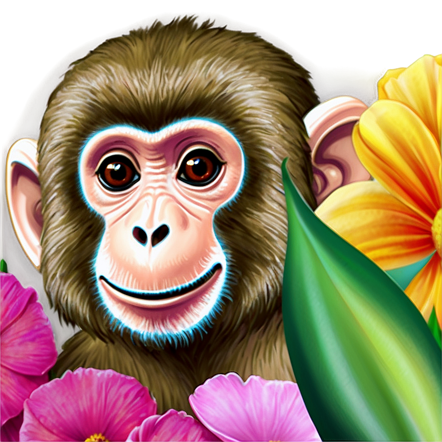 Monkey Face With Flowers Png Duo61 PNG