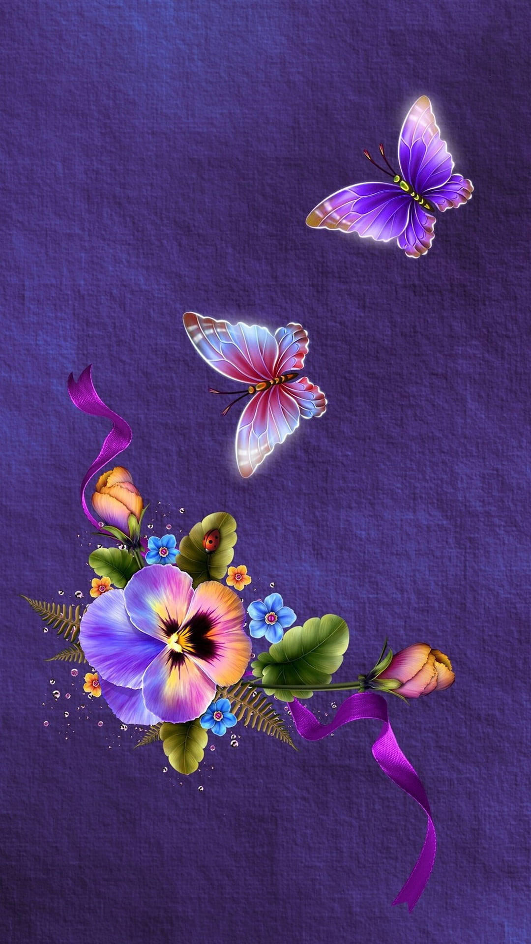Monkey Flower And Purple Butterfly Phone Wallpaper