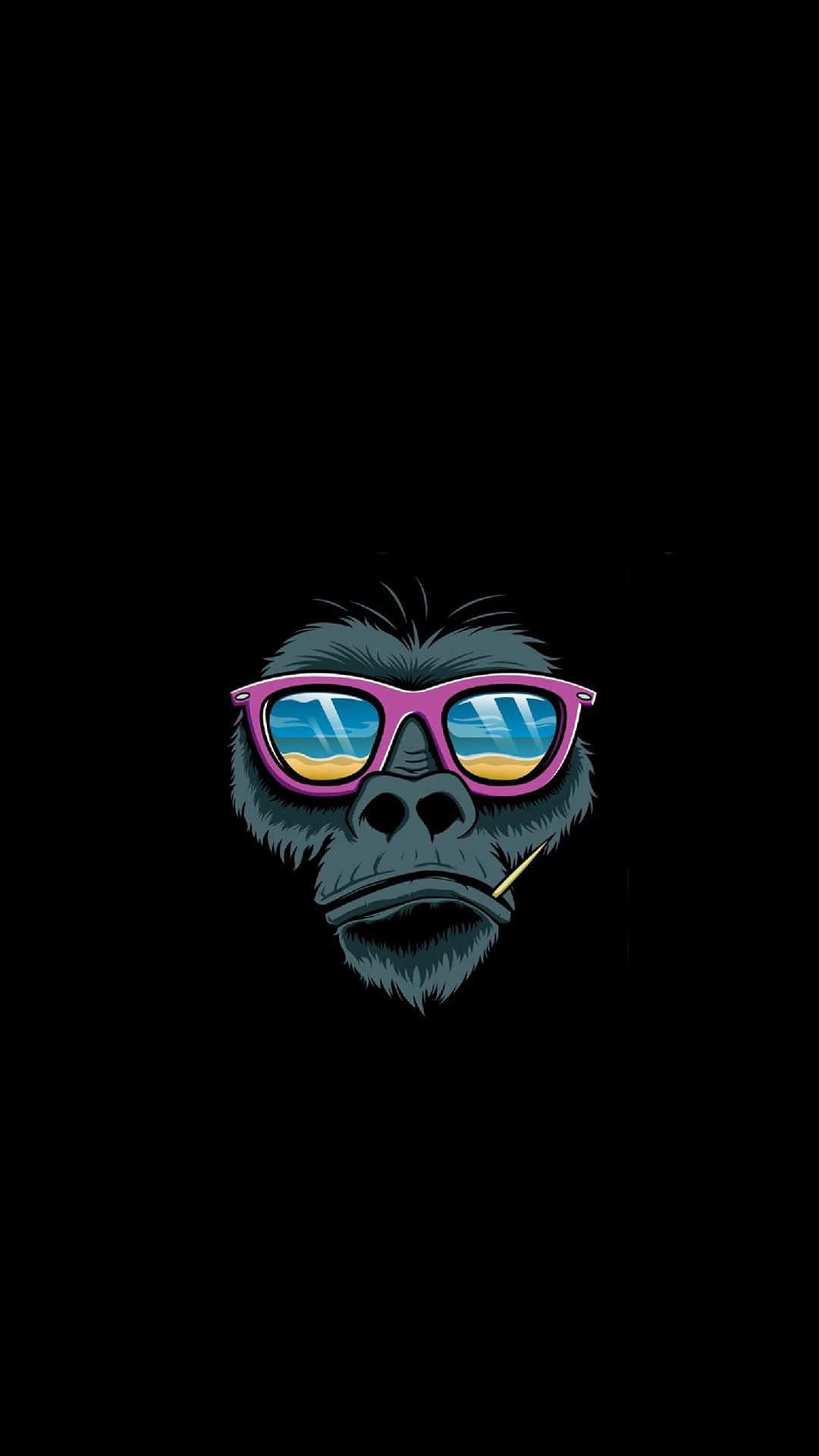 A Gorilla Wearing Sunglasses On A Black Background Wallpaper