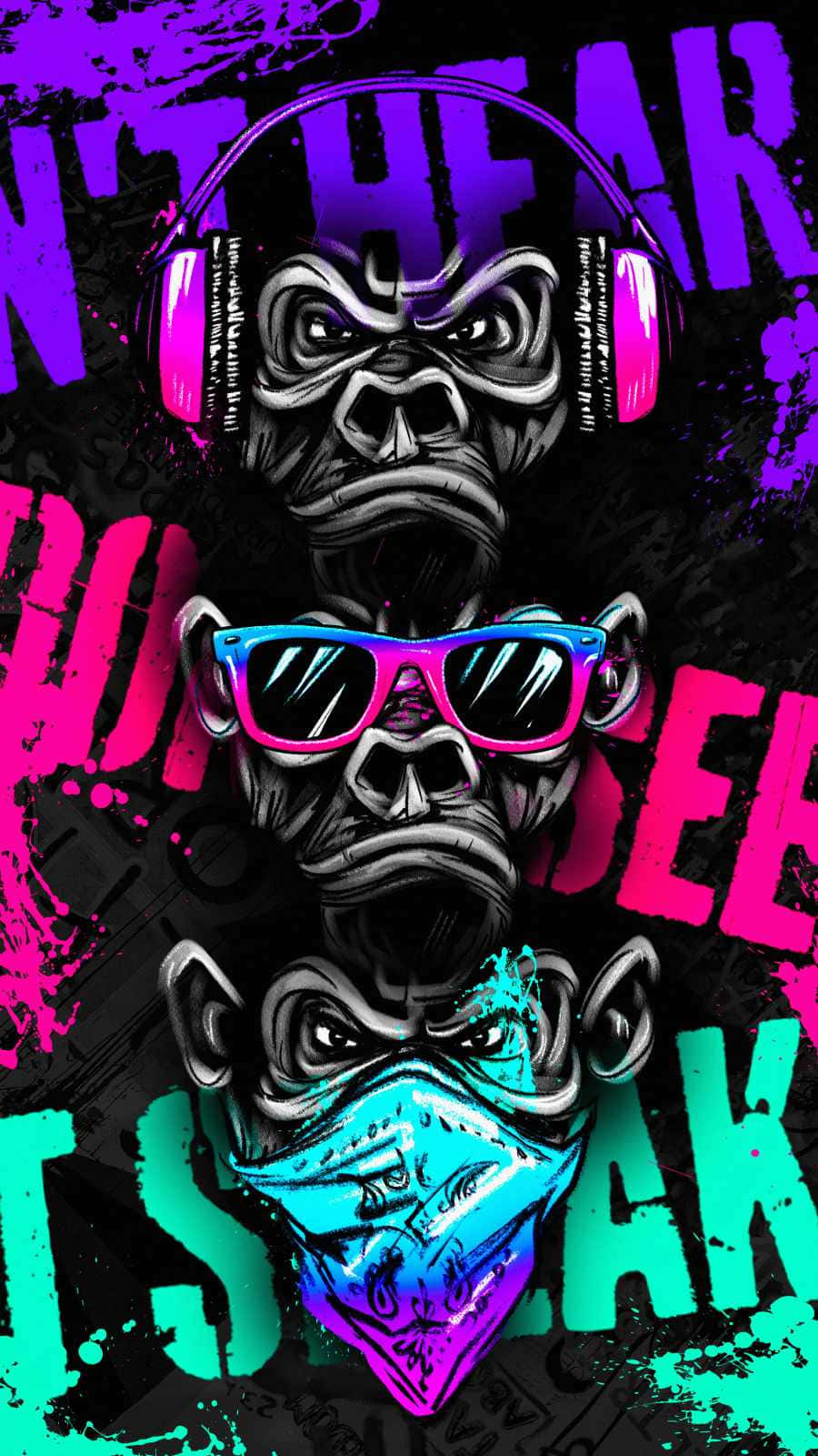 Einposter Mit Einem Gorilla Und Einem Schwein Mit Kopfhörern. Wallpaper