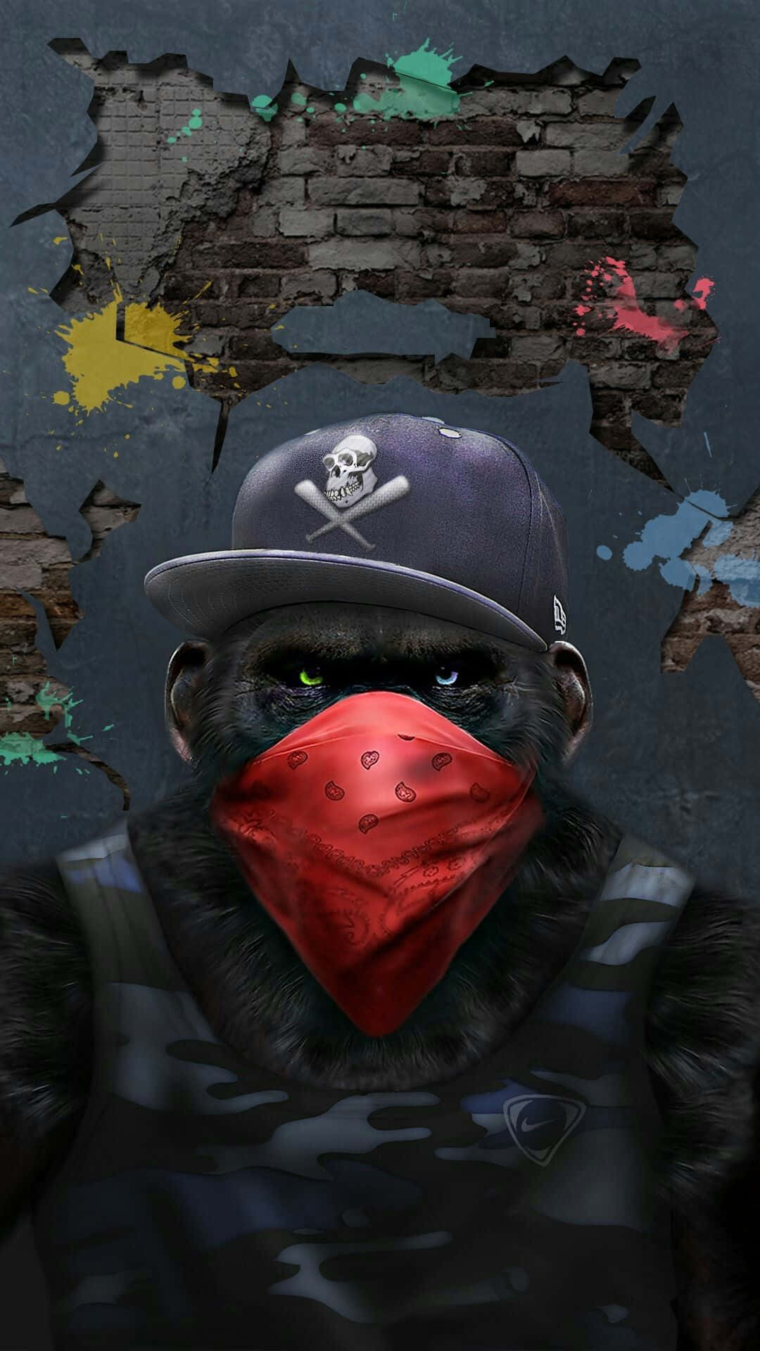 A Black Monkey With A Red Bandana And A Hat Wallpaper
