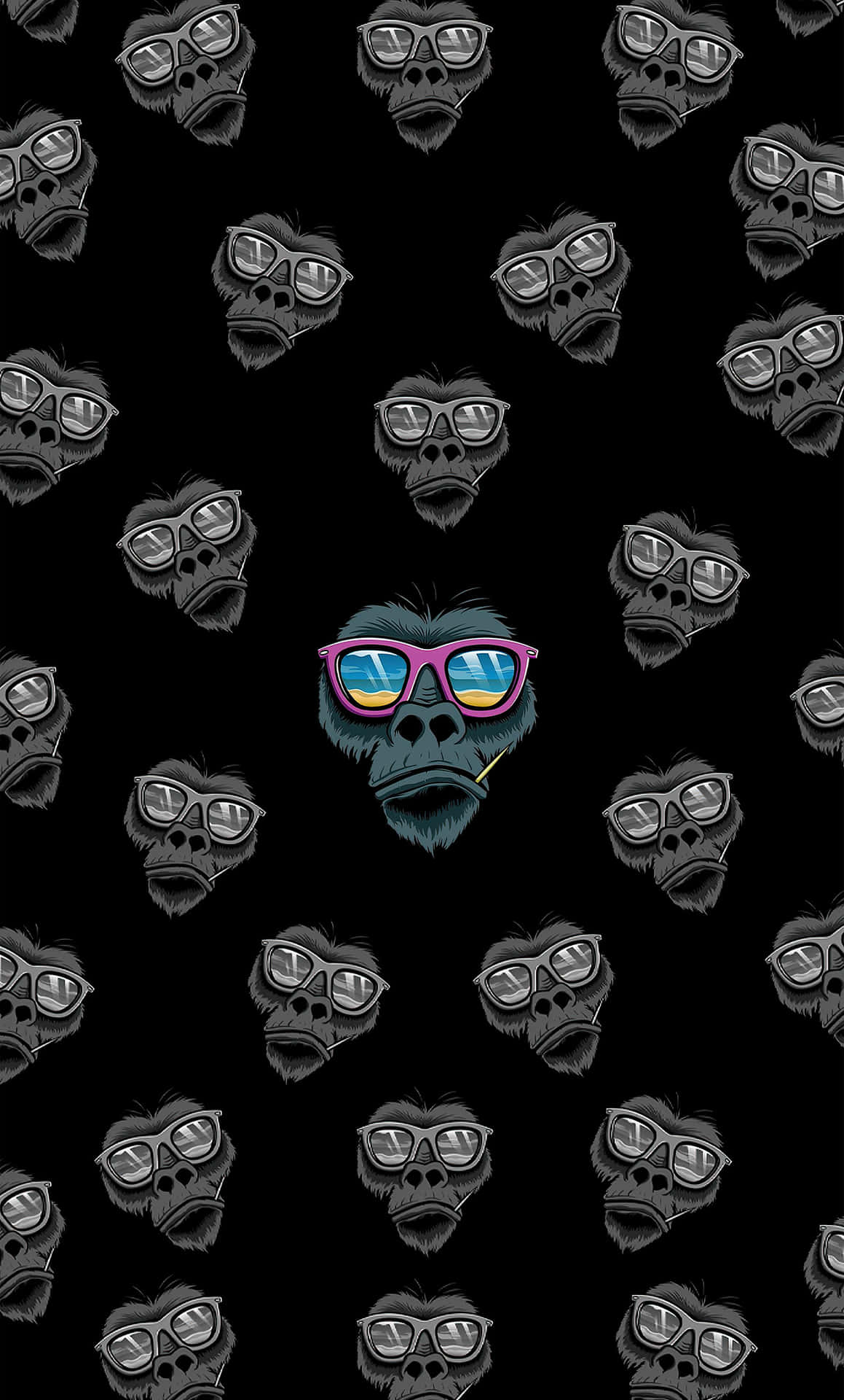 A Black Background With A Black Gorilla With Glasses Wallpaper
