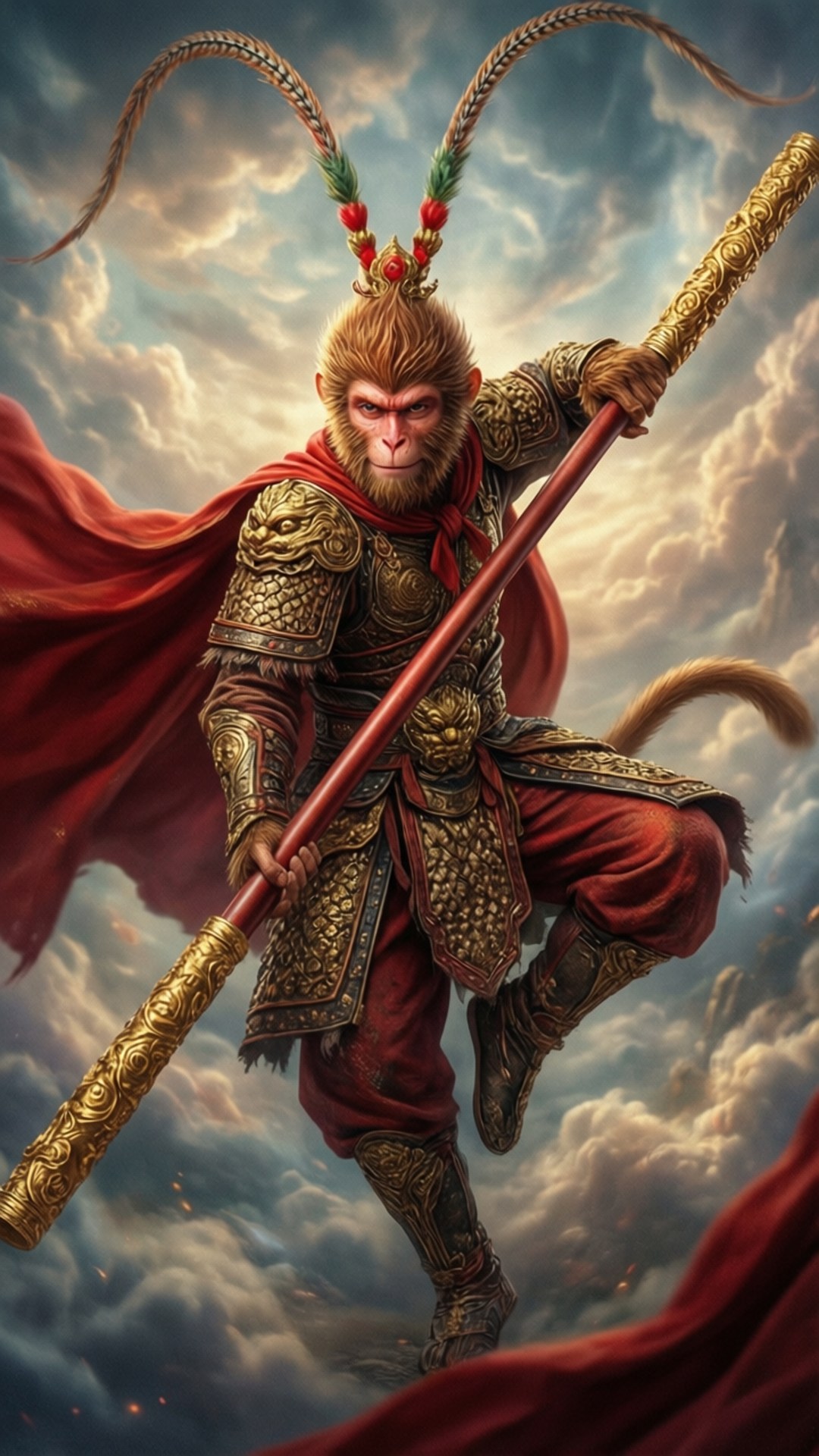 Affenkönig Krieger Hintergrundbilder — Der legendäre Affenkönig Sun Wukong in einer epischen Kampfhaltung.