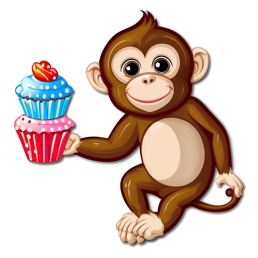 Monkey With Cupcake Png 05042024 PNG