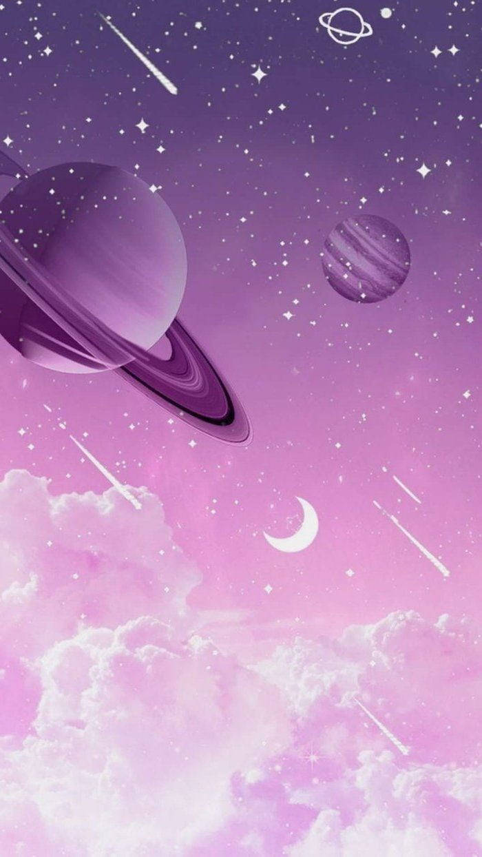 Monochromatic Purple Pastel Galaxy Planets Wallpaper