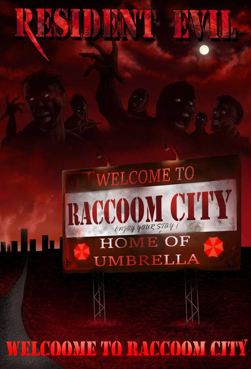 Pôstermonocromático De Resident Evil Bem-vindo A Raccoon City. Papel de Parede